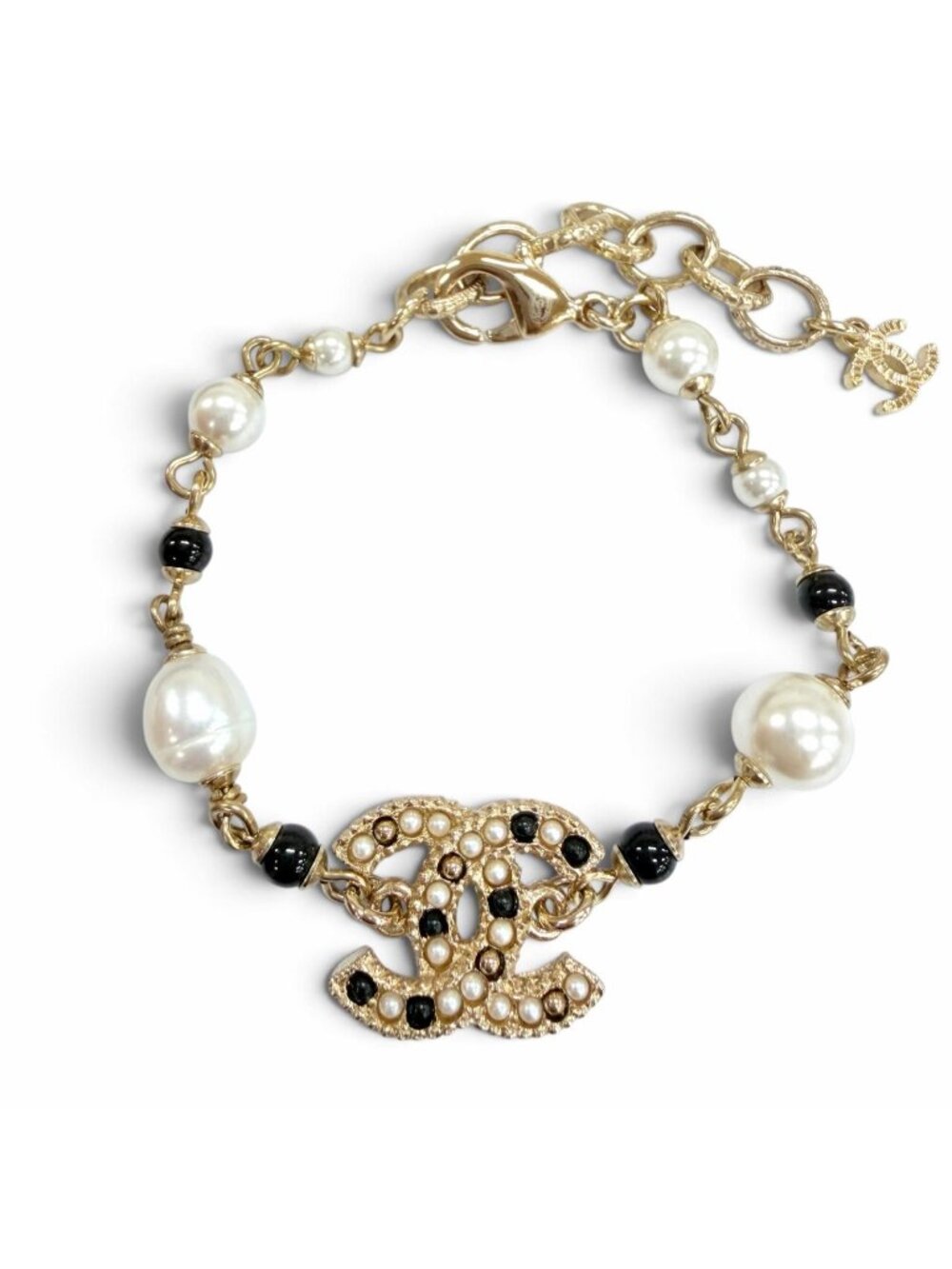 Chanel Metal CC Logo Eco Pearl Bracelet Gold